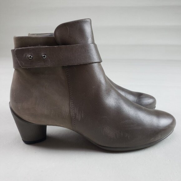 Ecco Sculptured 45 Ankle Bootie Womens 5-5.5 EU 36 Gray Leather Side Zip Heeled - Picture 2 of 14